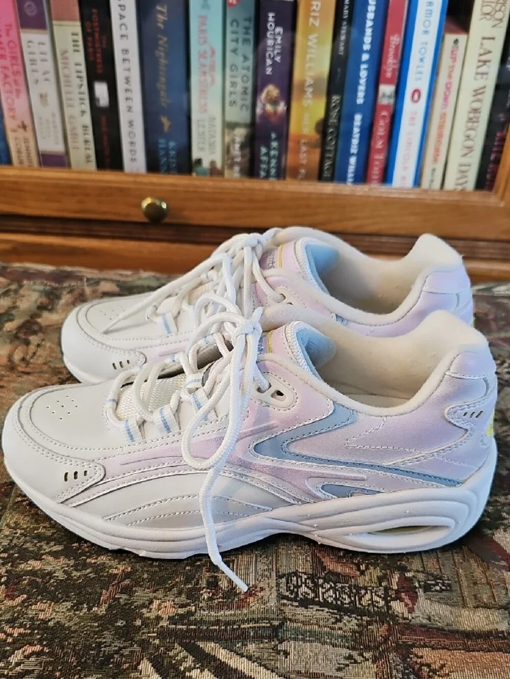 Women's Athletic Sneakers in White with Pink Accents